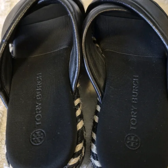 Tory Burch CrissCross Leather Espadrille Slide Sandals Black Size 8 EUC - Picture 13 of 15